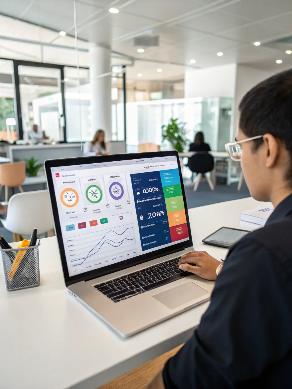A data analytics dashboard displaying key performance indicators (KPIs) and insights derived from AI-driven analytics, highlighting improved decision-making.